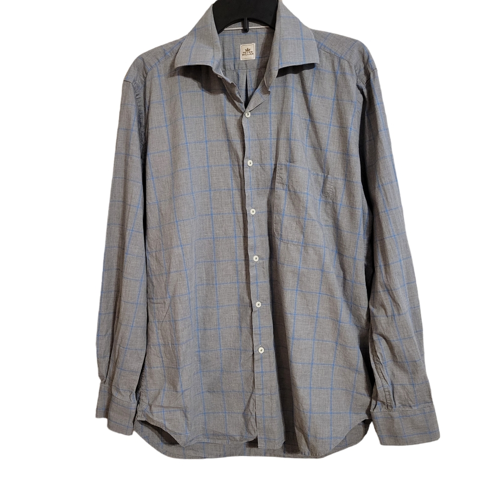 Peter Millar Gray Checkered Cotton Button Down Shirt